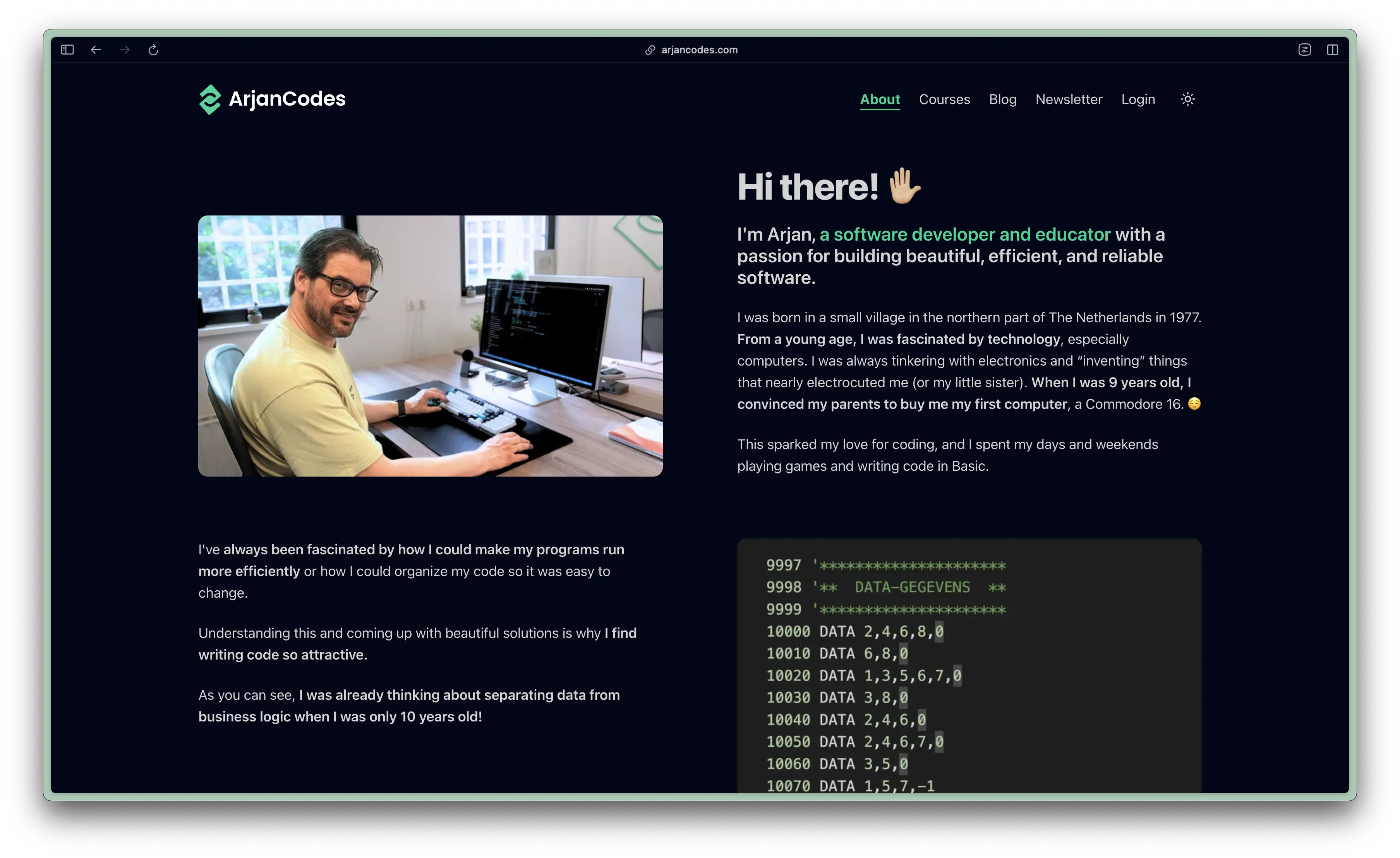 ArjanCodes About Page
